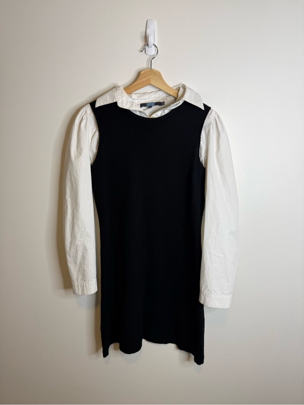 Eva Franco Black Sleeveless Shift Dress with White Shirt Anthropologie size smal